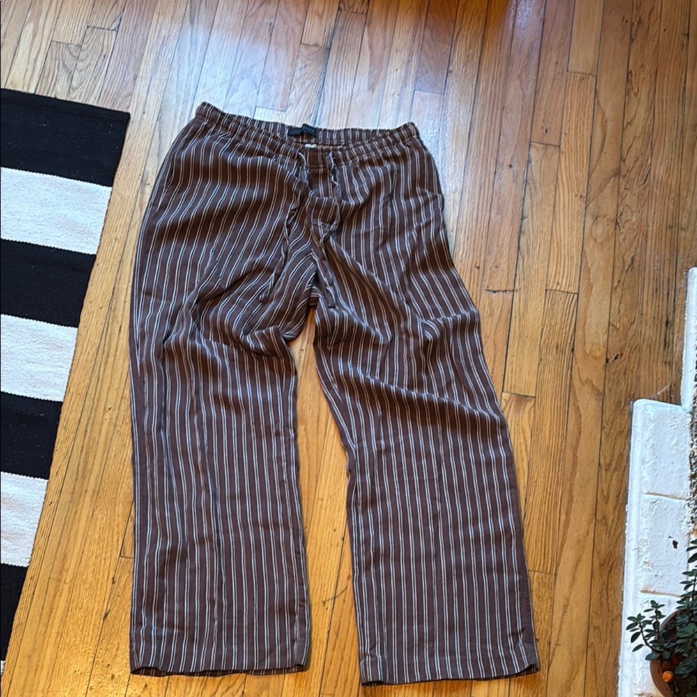 Zara XL Brown Striped Casual Pants with Pockets